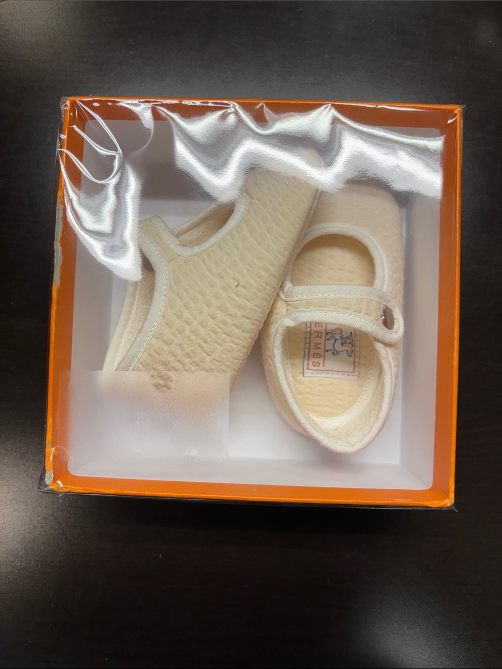 Hermes Cream Quilted Mary Jane Baby Shoes